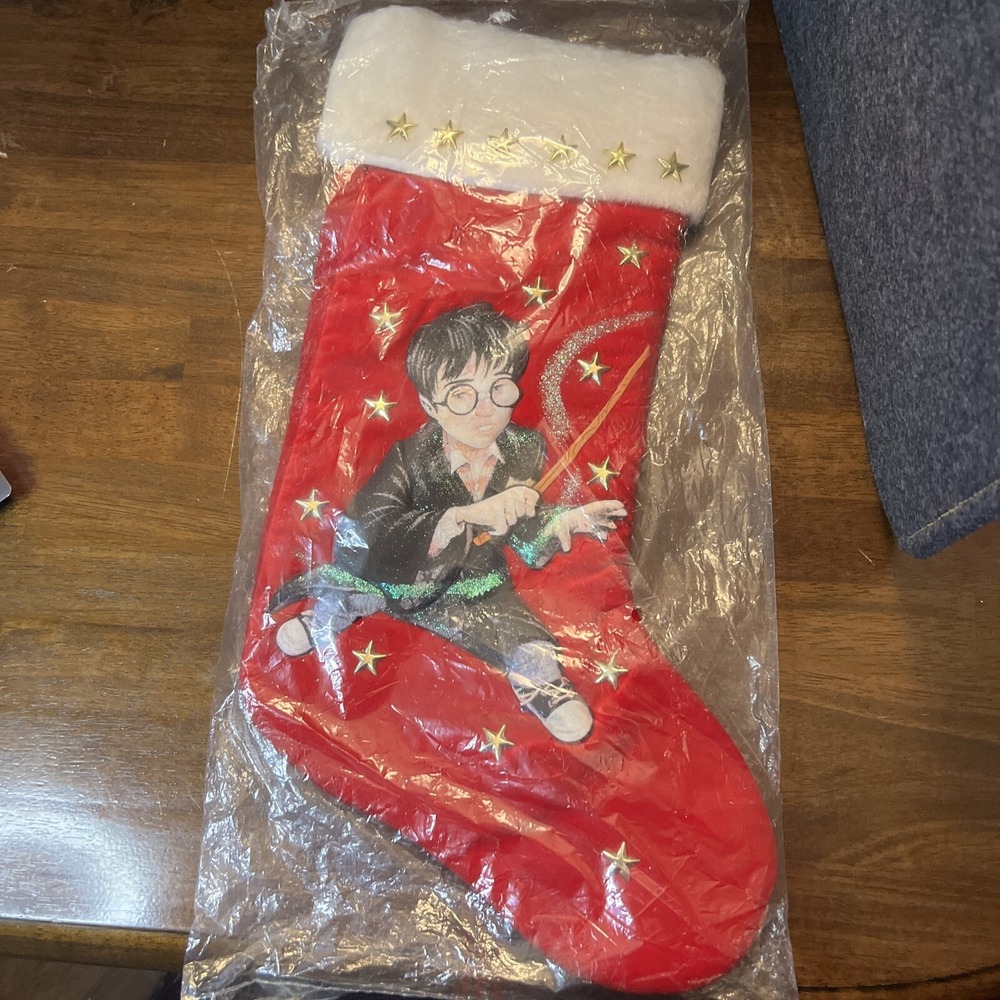 2000 Harry Potter Quilted 3D Harry Wand‎ & Gold Stars 20" Christmas Stocking NIB
